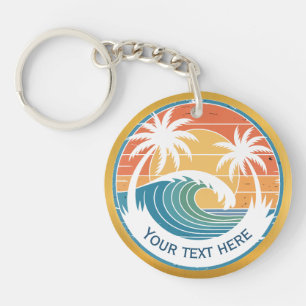 Porte-clés Plage d'été I Coucher de soleil rétro Surf et palm