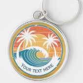 Porte-clés Plage d'été I Coucher de soleil rétro Surf et palm (Devant)