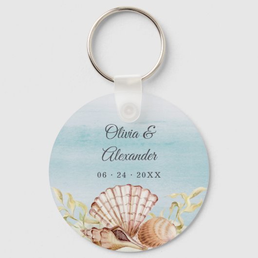 Porte-clés Plage Océan Aquarelle Coquillages Mariage Favorise (Recto)