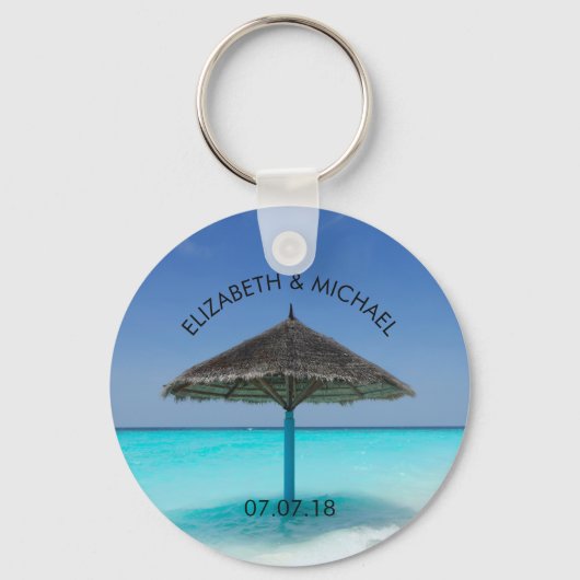 Porte-clés Plage tropicale avec Mariage parapluie en chaume (Recto)