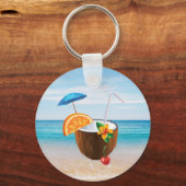 Porte-clés Plage tropicale, Ciel Bleu, Sable Océan, Cocktail  (Recto)
