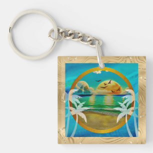 Porte-clés Plage Tropicale Moderne Palmiers Coucher de Soleil