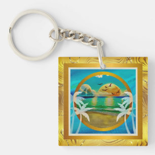 Porte-clés Plage Tropicale Moderne Palmiers Coucher de Soleil