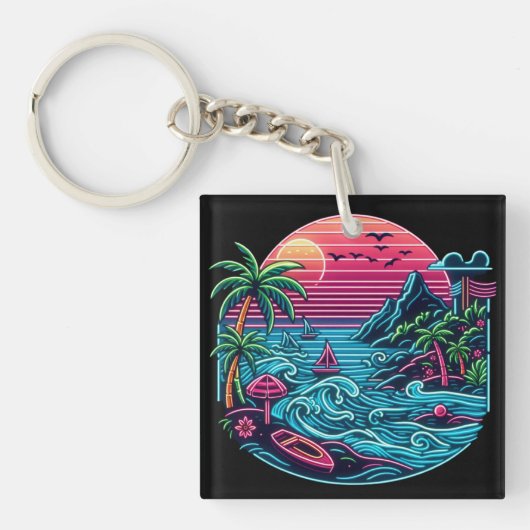 Porte-clés Plage tropicale/néon hawaïen (Devant)