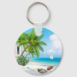 Porte-clés Plage Tropicale Nom Personnalisé