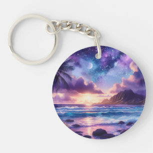 Porte-clés Plage tropicale Purple Night Sky Moon