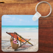 Porte-clés Plages tropicales | Chaise de plage sur sable (Verso)