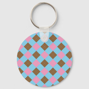 Porte-clés Plaid bleu, marron et rose