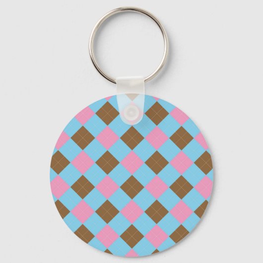 Porte-clés Plaid bleu, marron et rose (Recto)