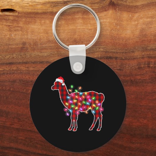 Porte-clés Plaid Buffalo Llama Christmas Pajamas Xmas Lights (Recto)