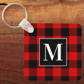 Porte-clés Plaid Buffalo Rouge et Noir Monogrammé (Recto)