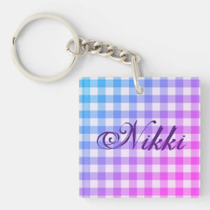 Porte-clés Plaid En vichy Rose Bleu Moderne Simple Purple Nom