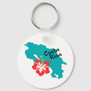 Porte-clés Plan du Costa Rica avec fleur d'hibiscus