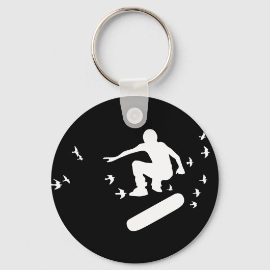 Porte-clés planche à roulettes. planche avec des oiseaux. (Recto)