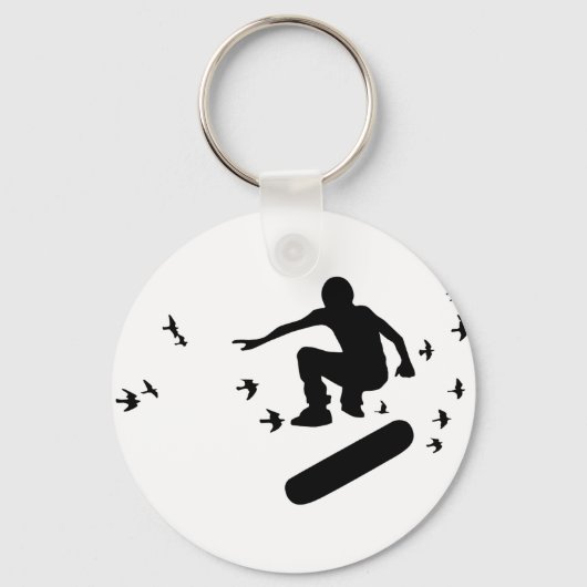 Porte-clés planche à roulettes. planche avec des oiseaux. (Recto)