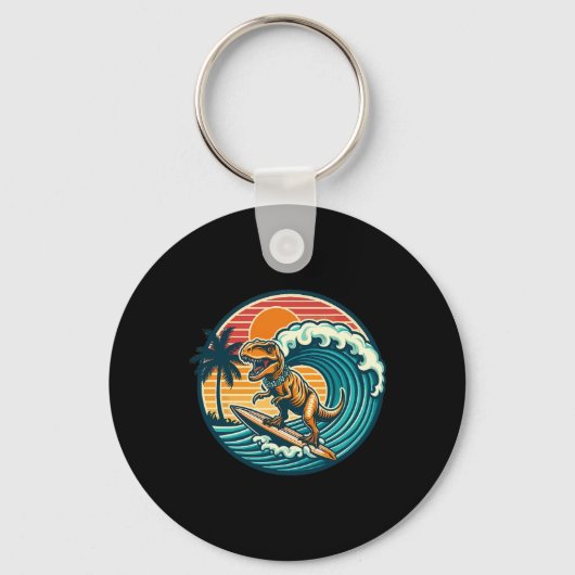 Porte-clés Planche de surf dinosaure drôle plage été surfant (Recto)