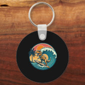 Porte-clés Planche de surf dinosaure drôle plage été surfant (Recto)