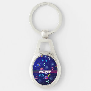 Porte-clés planètes spatiales colorées galaxie étoiles motif