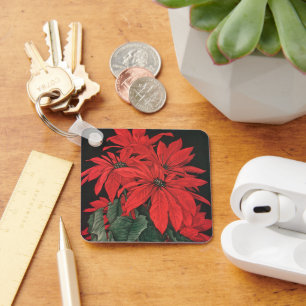 Porte-clés Plantes de poinsettia rouges de Noël vintage Fleur