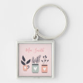 Porte-clés Plantes de pot moderne rose et gris pastel (Devant)
