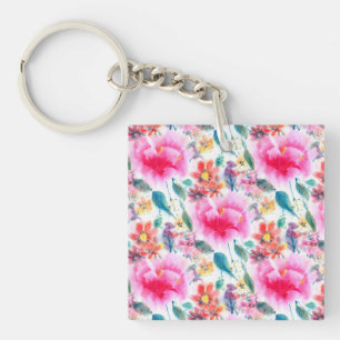 Porte-clés Plaque d'immatriculation de fleurs aquarelles colo