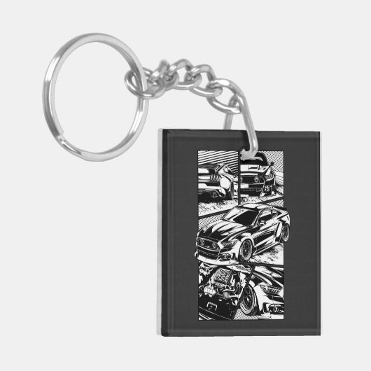 PORTE-CLÉS PLAT DE MUSCLE NOIR ET BLANC (Devant gauche)