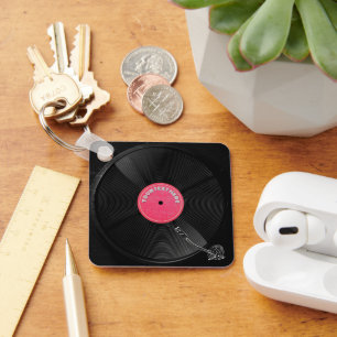 Porte-clés Platine vinyle rétro personnalisée carrée