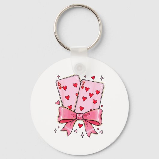 Porte-clés Playing Cards 6 7 Of Hearts 67 Six Seven Meme Bow  (Recto)