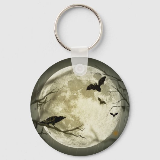 Porte-clés Pleine lune avec chauves-souris et corbeau (Recto)