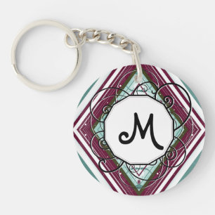 Porte-clés Plum et diamant Turquoise Moderne-Rétro avec Monog