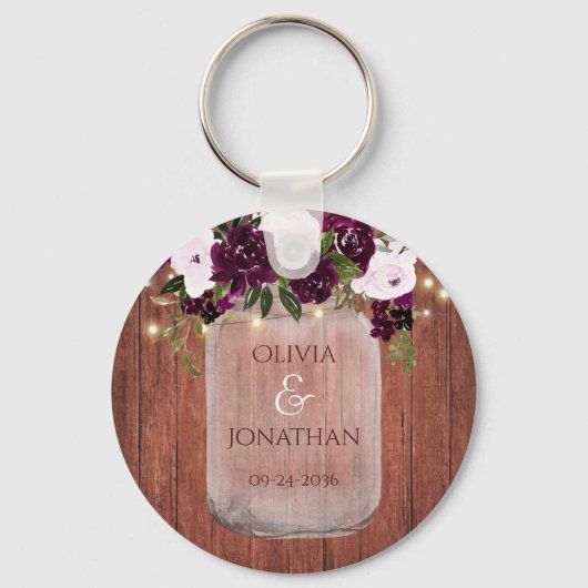 Porte-clés Plum Rustique Floral Mason Jar illumine mariage Fa (Recto)