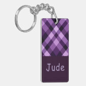 Porte-clés Plum violet Plaid Monogramme rectangle Porte - clé (Devant gauche)