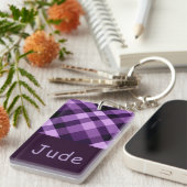 Porte-clés Plum violet Plaid Monogramme rectangle Porte - clé (Devant droit)