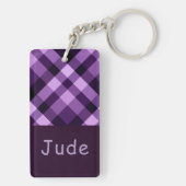 Porte-clés Plum violet Plaid Monogramme rectangle Porte - clé (Dos)