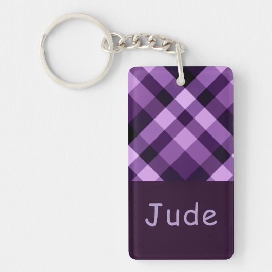 Porte-clés Plum violet Plaid Monogramme rectangle Porte - clé (Devant)