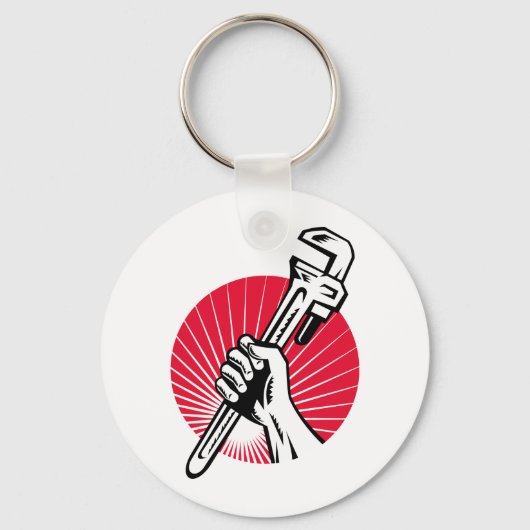 Porte-clés Plumber hand holding pipe wrench woodcut (Recto)