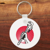 Porte-clés Plumber hand holding pipe wrench woodcut (Recto)