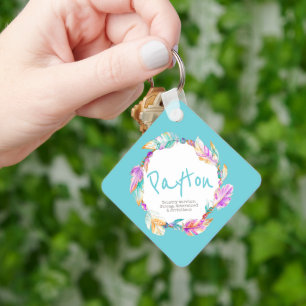 Porte-clés Plume aquarelle nom signifiant aqua Payton