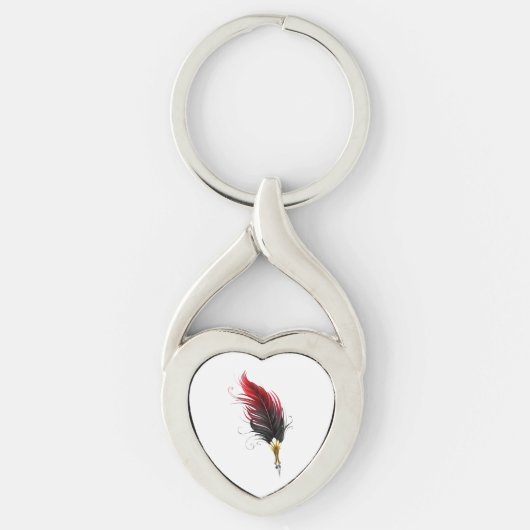 Porte-clés Plume rouge avec pointe en or (Devant)