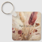 Porte-clés Plumes de Boho à crème rouge Floral (Recto)