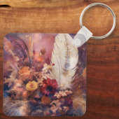 Porte-clés Plumes de Boho à crème rouge Floral (Verso)