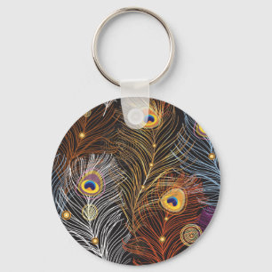 Porte-clés Plumes de paon doré : motif foncé.
