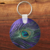 Porte-clés Plumes de paon violet soyeux (Recto)