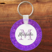 Porte-clés Plumes d'oiseaux de Mandala violet Monogramme (Recto)