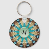 Porte-clés Plumes Turquoise, marron, bleu et vert Mandala (Recto)