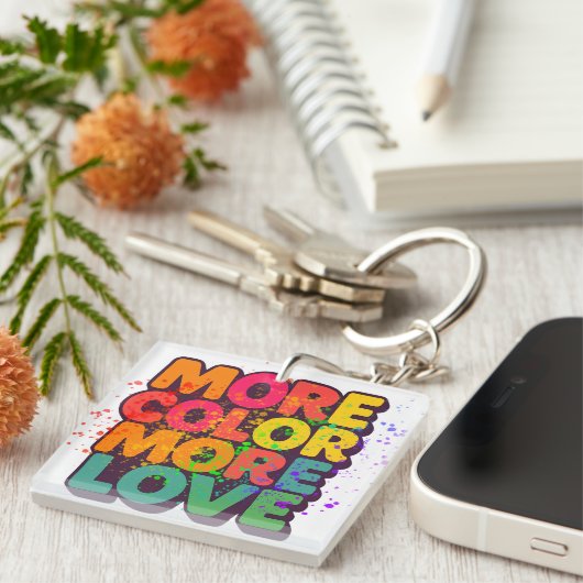 Porte-clés Plus de couleur, plus d'amour, typographie ludique (Devant Droit)