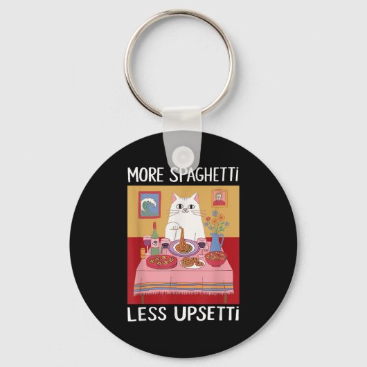 Porte-clés Plus Spaghetti Moins Upsetti Funny Chat Mat Dit (Recto)