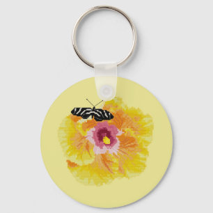 Porte-clés Point de croix de fleur de papillon