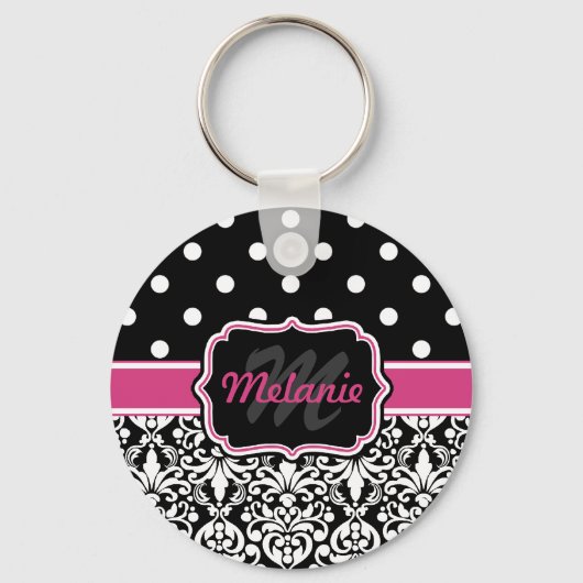 Porte-clés Point de Polka noir rose chaud (Recto)