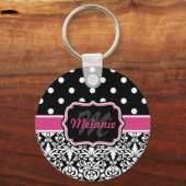 Porte-clés Point de Polka noir rose chaud (Recto)